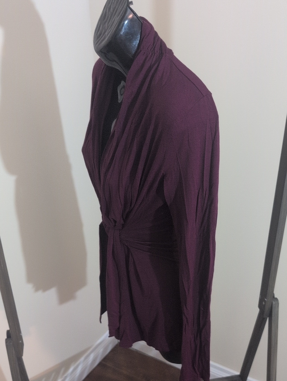 Women's Deep Plum Tie-Waist Wrap Sweater Cardigan - Picture 3 of 10